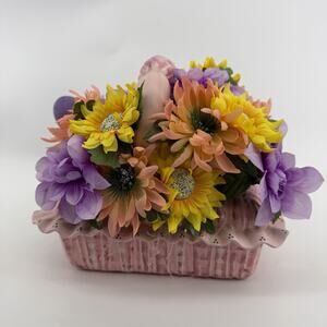 Vintage Ceramic Easter Basket Table Centerpiece Faux Flowers Pastel Spring Decor